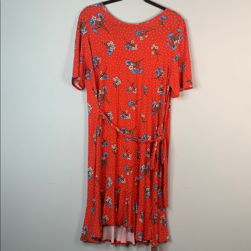 ASOS Red blue white floral T-shirt ruffle dress 14